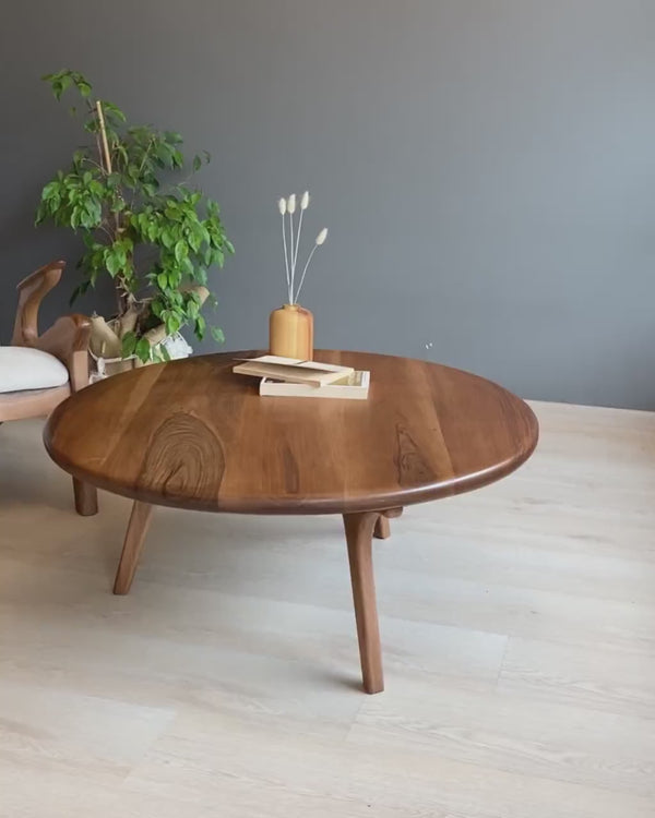 Mid Century Round Coffee Table | Walnut Wood Sofa Table