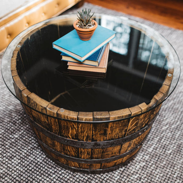Barrel Homemade Furniture | Thick Round Glass Table